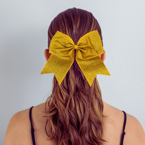 Athletic Gold Glitter Cheer Bow display picture 2