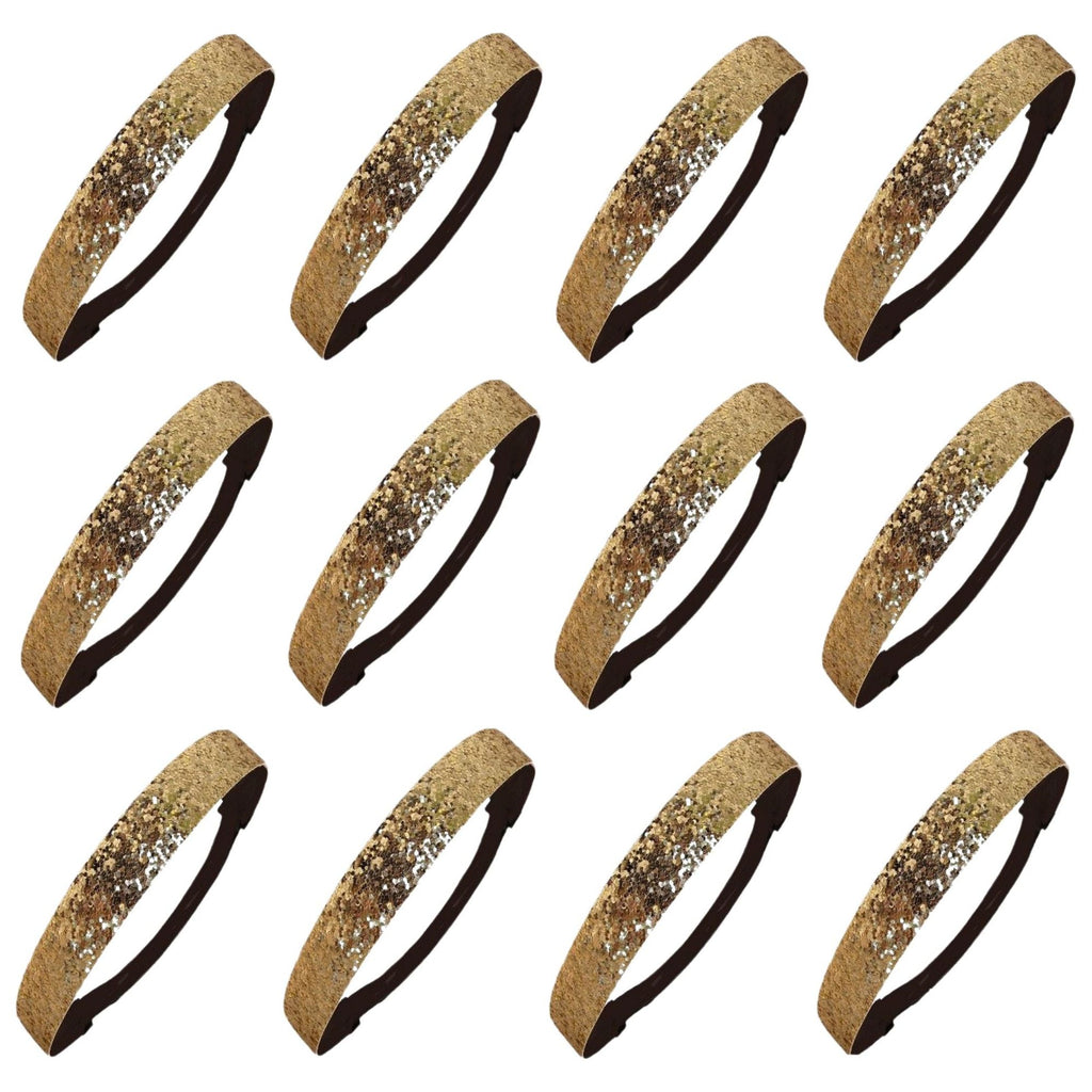 Gold Glitter Headbands - 12 Pack