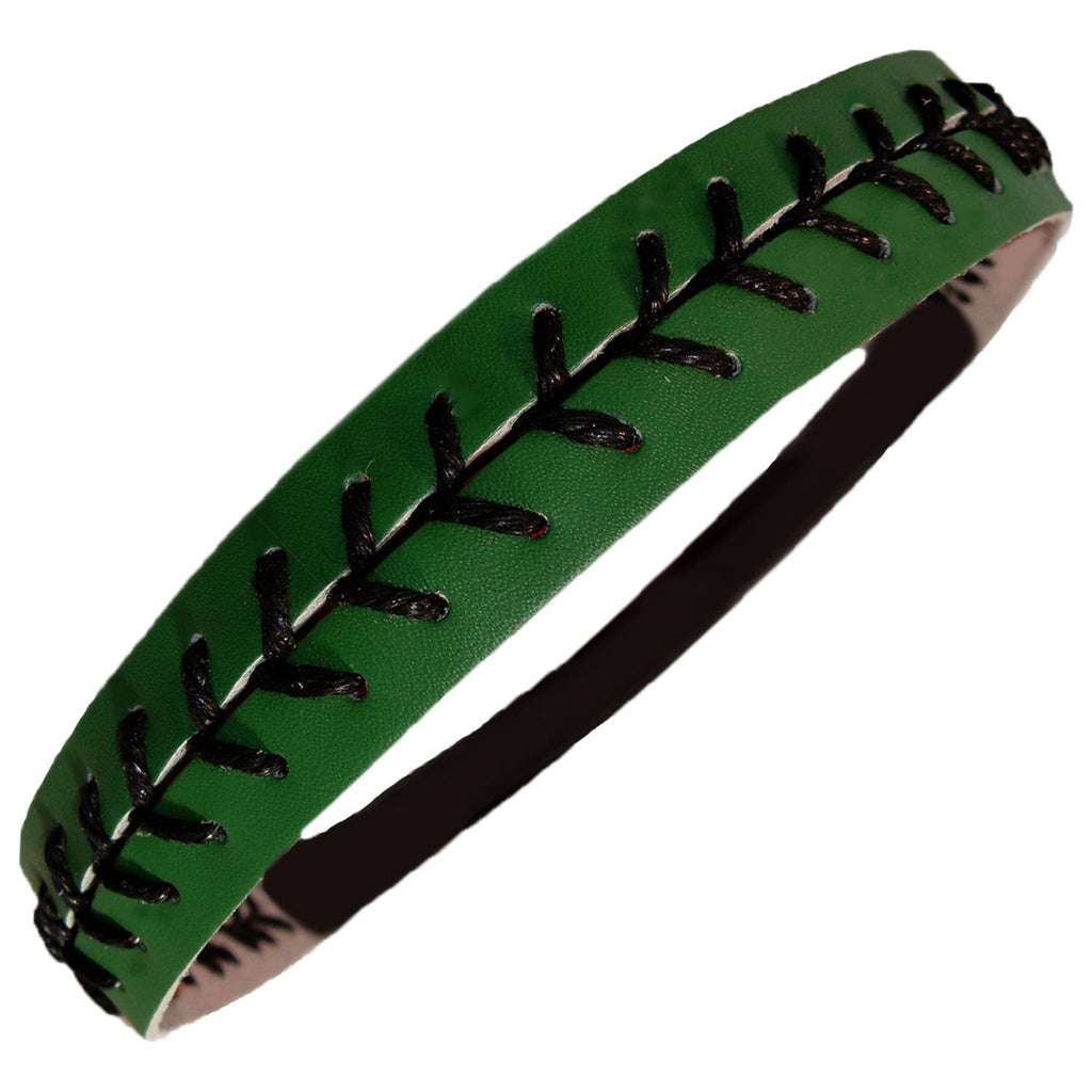 Forest Green Black Leather Softball Headband