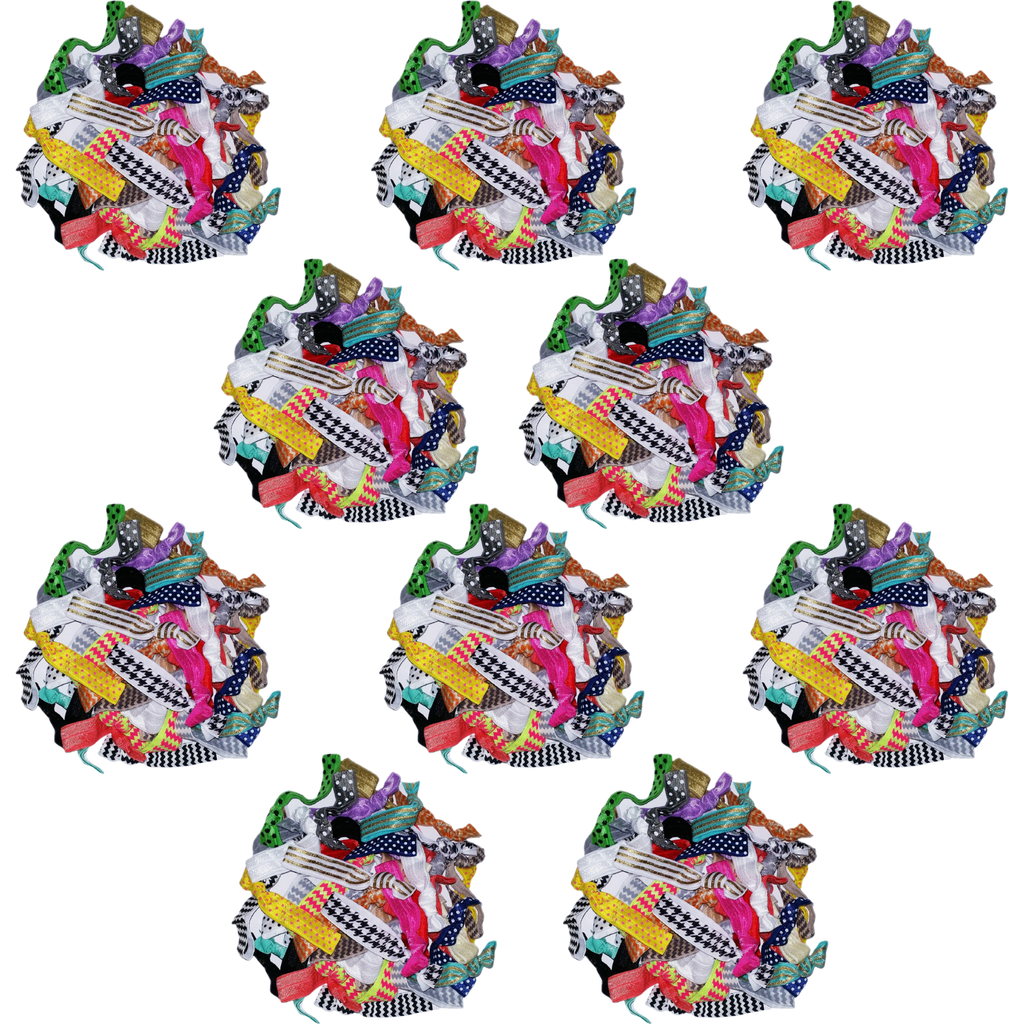 Prints and Solids Ribbon Hair Ties -1000 Pack