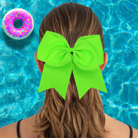 Neon Green Cheer Hair Bow Large with Ponytail Holder