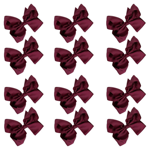 12 Burgundy Classic Cheer Bows Large Hair Bow with Clip