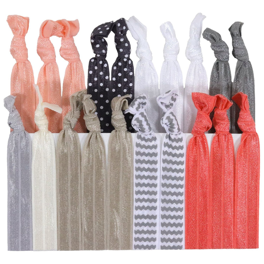 Silver Peach Ribbon Hair Ties - 20 Pack