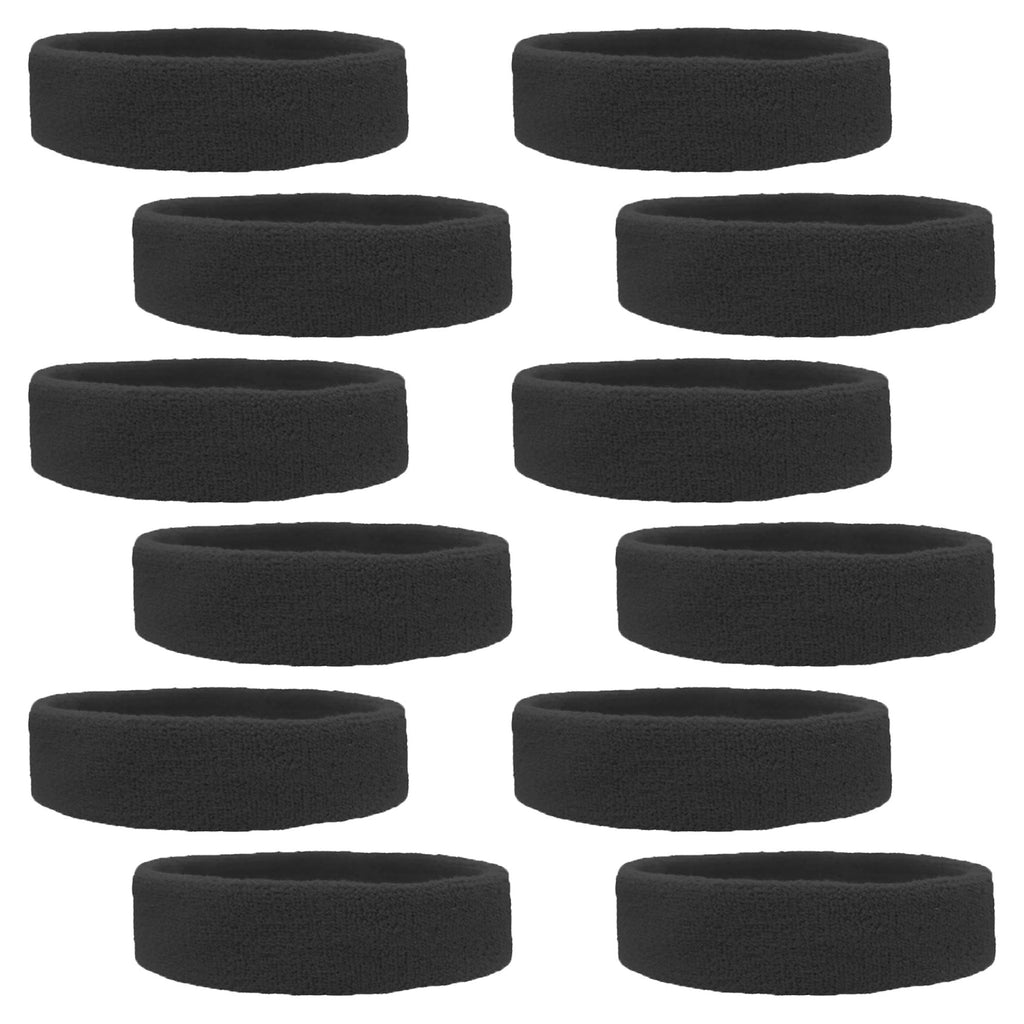 Black Head Sweatbands - 12 Pack