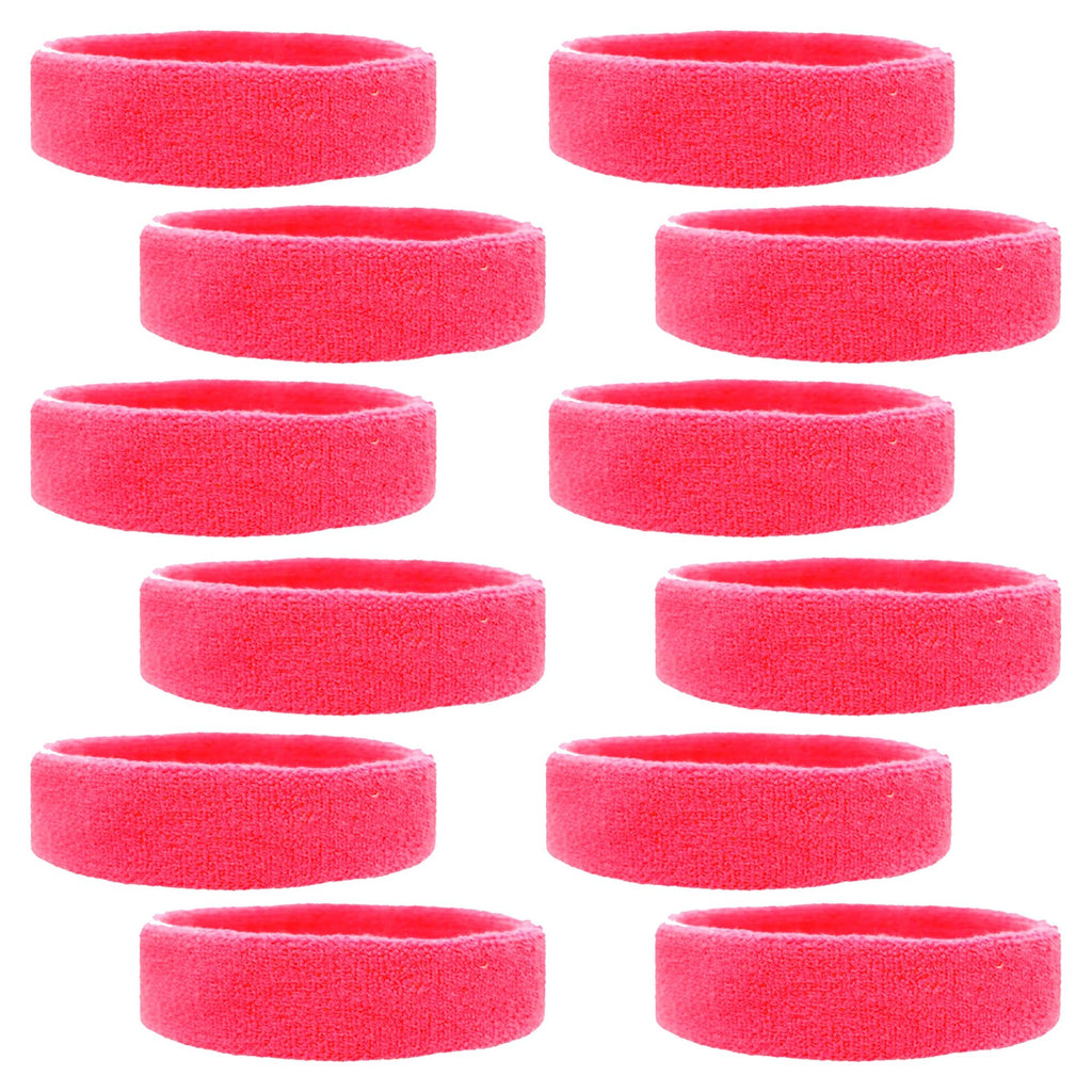 Neon Pink Head Sweatbands - 12 Pack