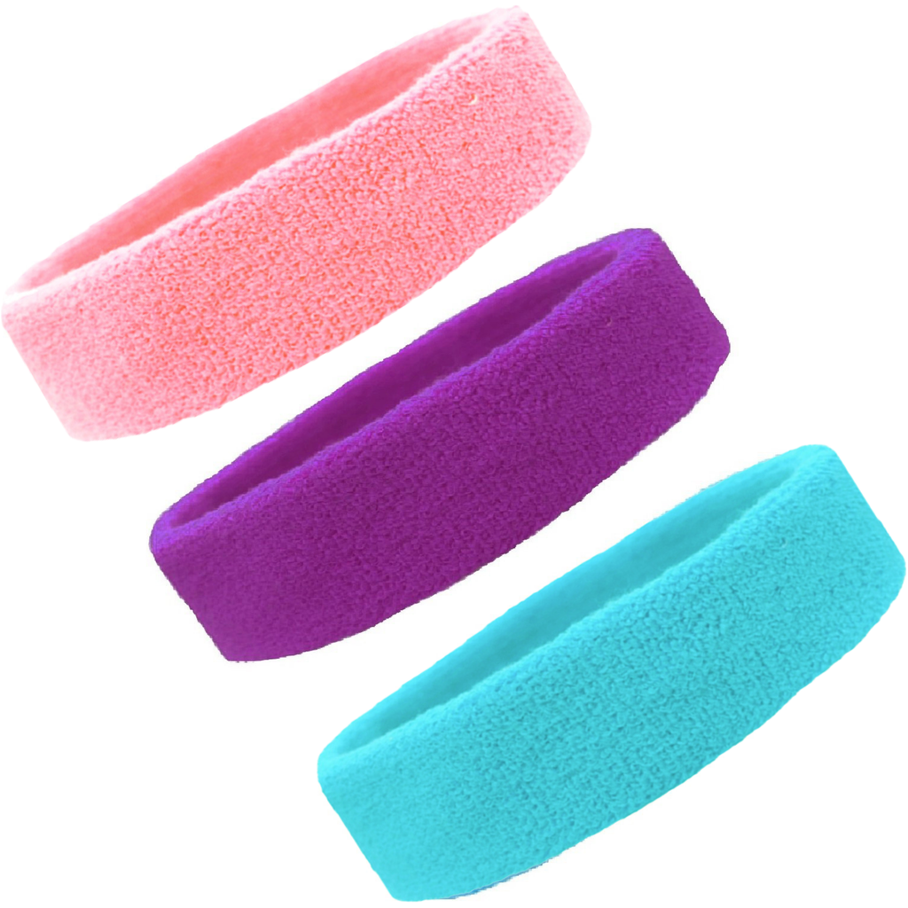 Light Pink Purple Teal Head Sweatbands - 3 Pack