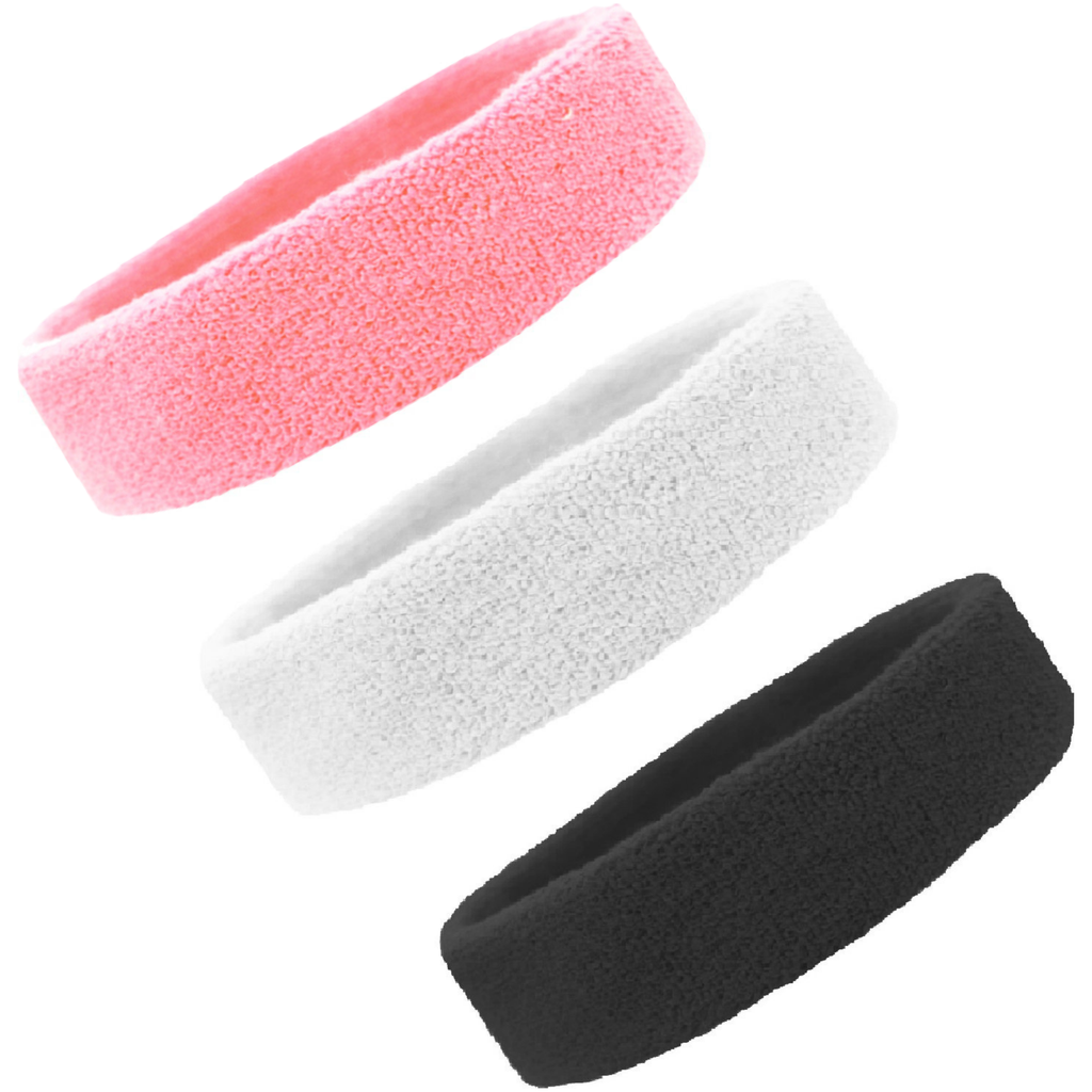 Light Pink White Black Head Sweatbands - 3 Pack