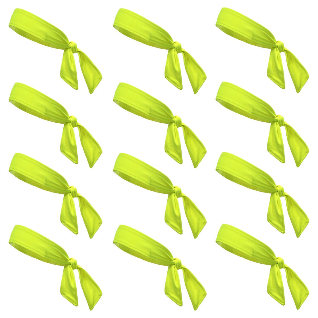 Neon Yellow Tie Headbands - 12 Pack