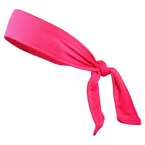Tie Back Headband Moisture Wicking Athletic Sports Head Band Neon Pink