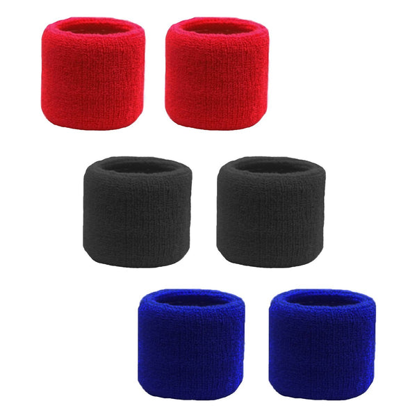 Sweatband for Wrist Terry Cotton Wristbands 6 Black, Red, Blue