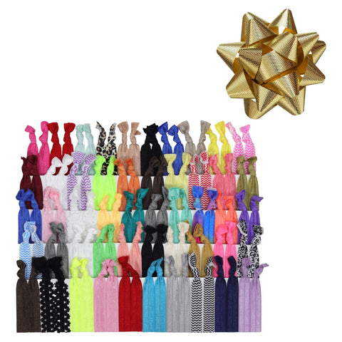 Prints and Solids Ribbon Hair Ties - 100 Pack