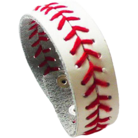 Large Adult Baseball Sport Snap Bracelet Wristlet With Snap Closure for Women Men Kids and Teens White With Red Stitching