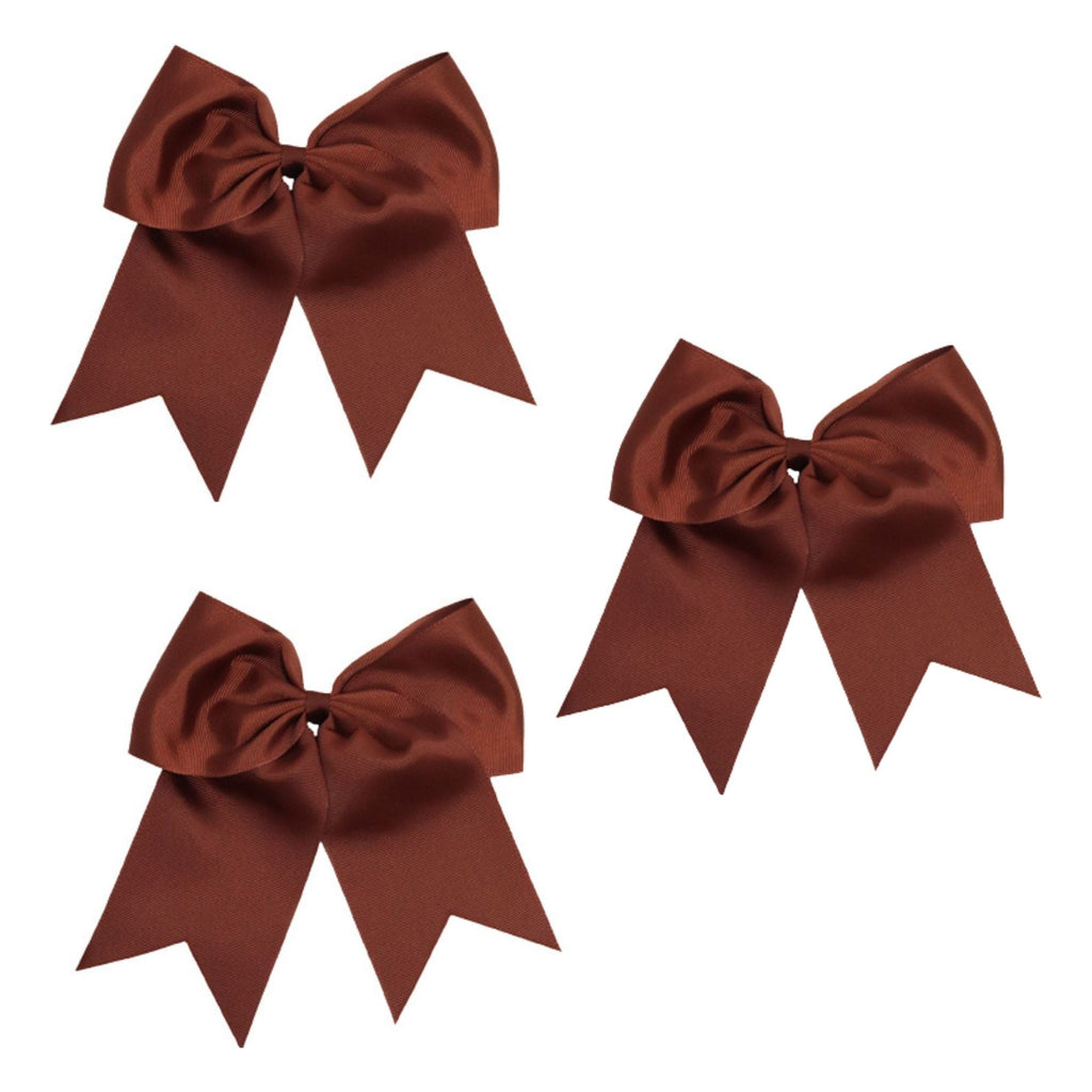 3 Brown Cheer Bow Large Hair Bows with Ponytail Holder Cheerleader Ribbon Cheerleading Softball Accessories
