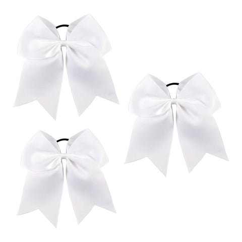 3 White Cheer Bow Large Hair Bows with Ponytail Holder Cheerleader Ribbon Cheerleading Softball Accessories