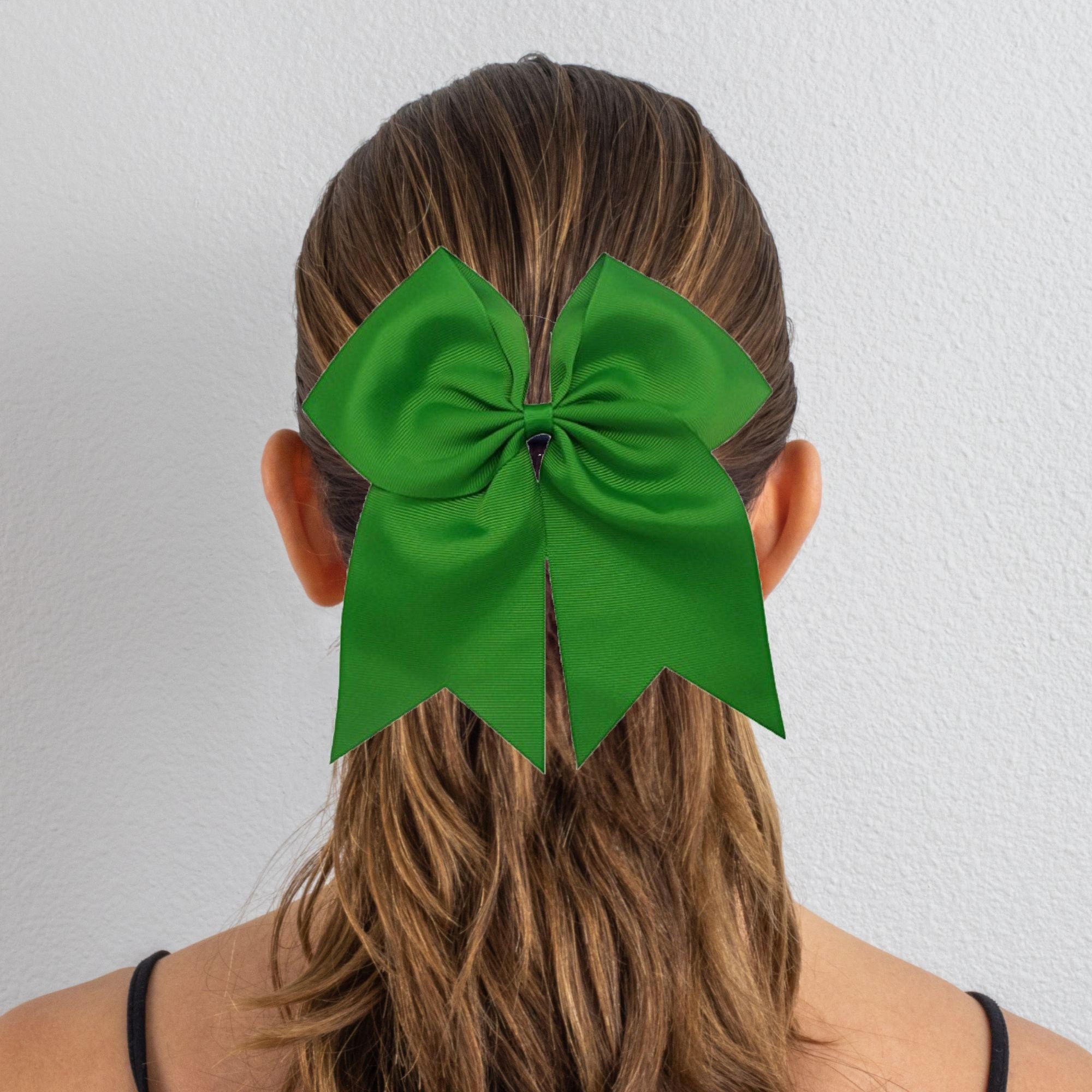 Green Cheer Bow for Girls Large Hair Bows with Ponytail Holder Ribbon