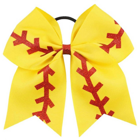 Softball Cheer Bow for Girls Large Sports Hair Bows with Ponytail Holder Glitter Ribbon