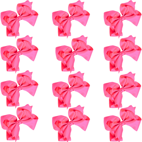 12 Medium Pink Classic Cheer Bows Large Hair Bow with Clip