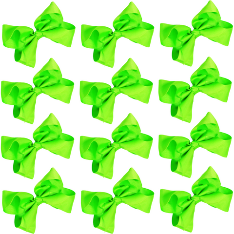 12 Neon Green Classic Cheer Bows Large Hair Bow with Clip