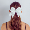 White Glitter Cheer Bow for Girls Large Hair Bows with Ponytail Holder Ribbon
