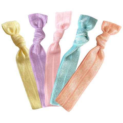 Hair Ties 5 Elastic Pastels Ponytail Holders Ribbon Knotted Bands