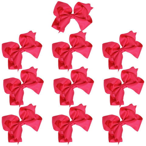 Hot Pink Classic Hair Bows - 10 Pack