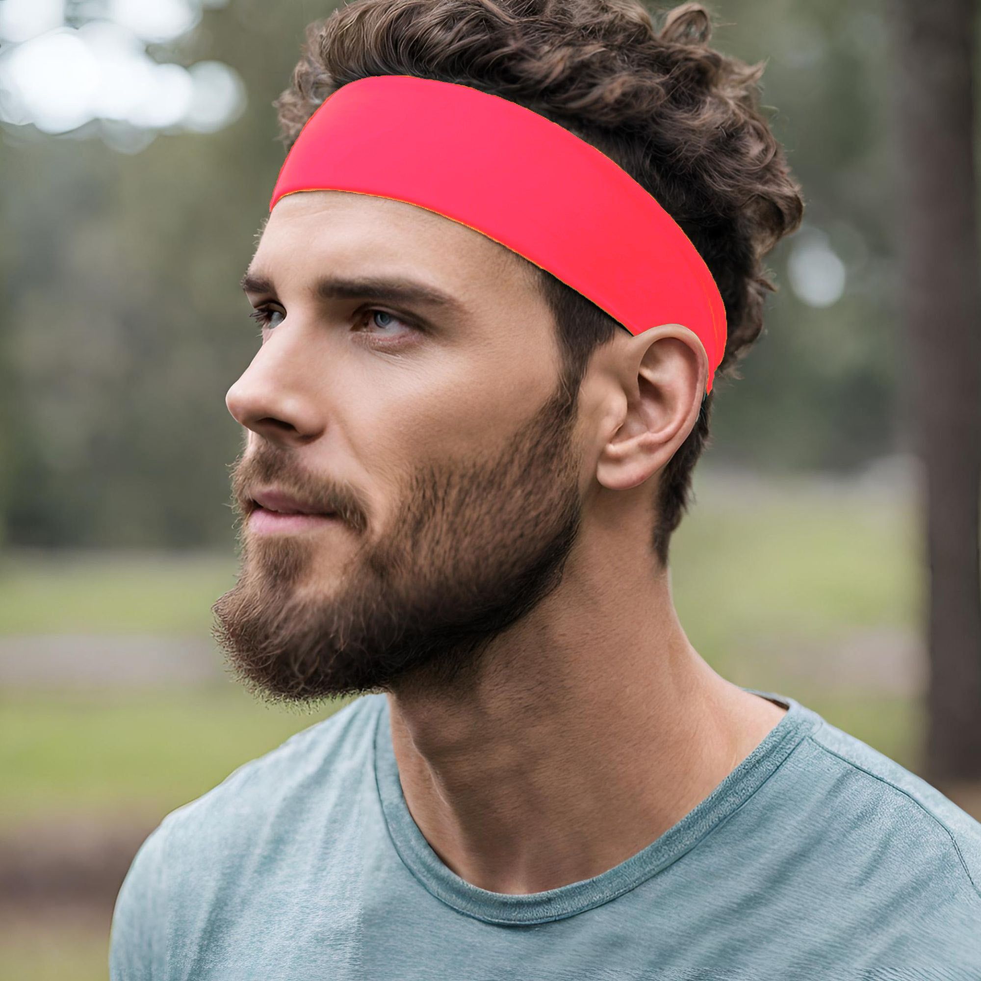 Neon Hot Pink Spandex Fabric Elastic Headband - PINK RIBBON