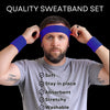 Sweatband Set 1 Terry Cotton Headband and 2 Wristbands Pack Blue
