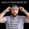 Sweatband Set 1 Terry Cotton Headband and 2 Wristbands Pack Gray