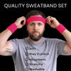 Sweatband Set 1 Terry Cotton Headband and 2 Wristbands Pack Hot Pink