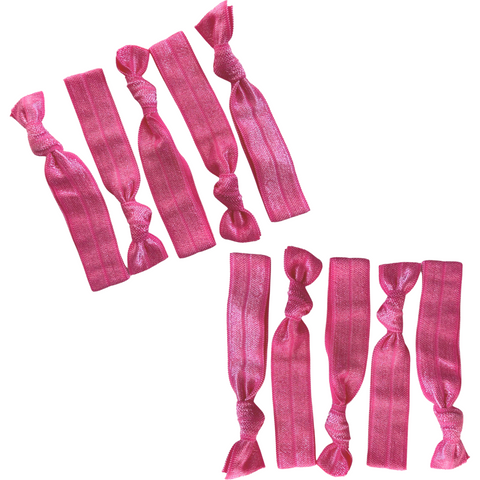 Hair Ties 10 Elastic Hot Pink Ponytail Holders Ribbon Knotted Bands
