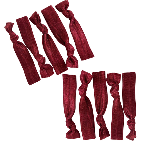 Hair Ties 10 Elastic Maroon Ponytail Holders Ribbon Knotted Bands