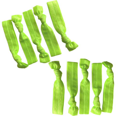 Hair Ties 10 Elastic Neon Green Ponytail Holders Ribbon Knotted Bands