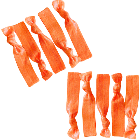 Hair Ties 10 Elastic Neon Orange Ponytail Holders Ribbon Knotted Bands