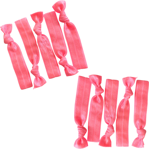 Hair Ties 10 Elastic Neon Pink Ponytail Holders Ribbon Knotted Bands