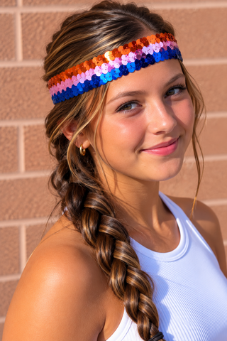 Orange Light Pink Blue Sequin Headband