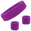 Sweatband Set 1 Terry Cotton Headband and 2 Wristbands Pack Purple