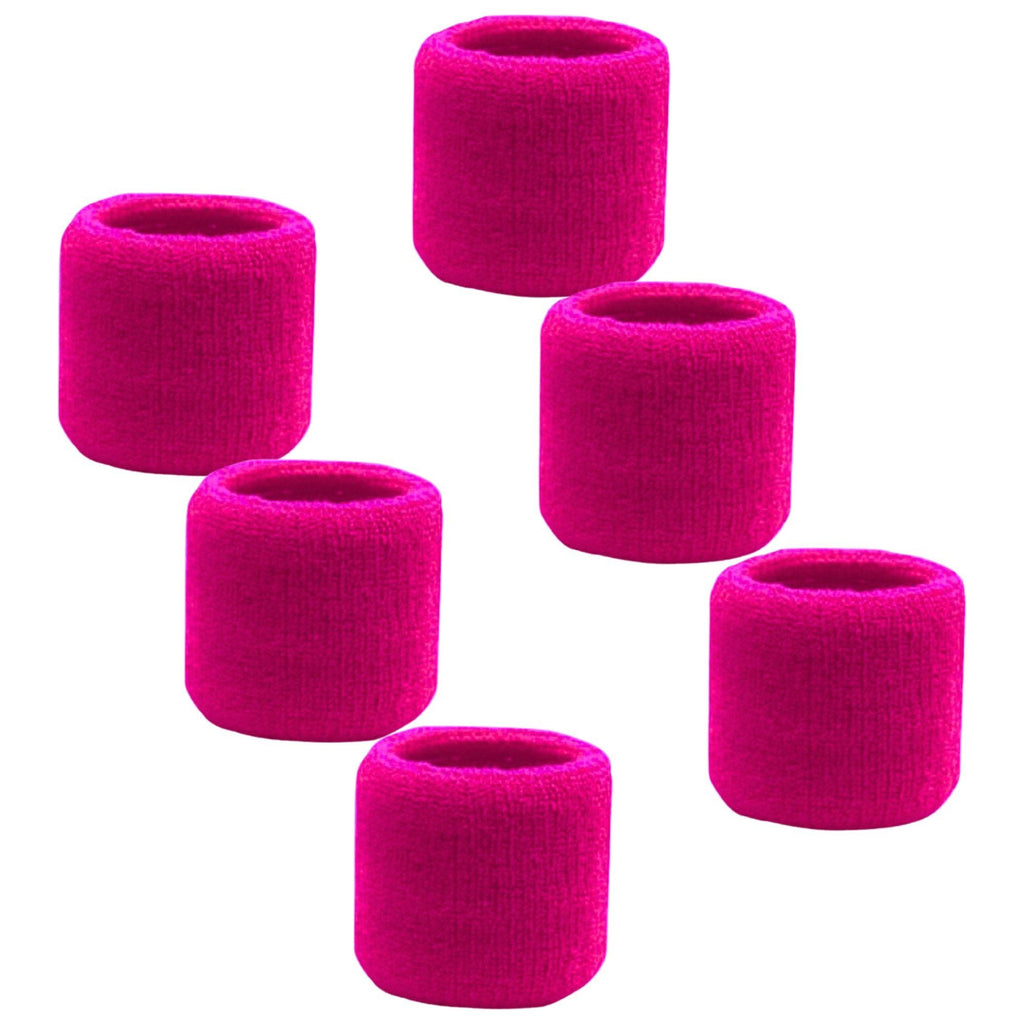 Sweatband for Wrist Terry Cotton Wristbands 6 Hot Pink