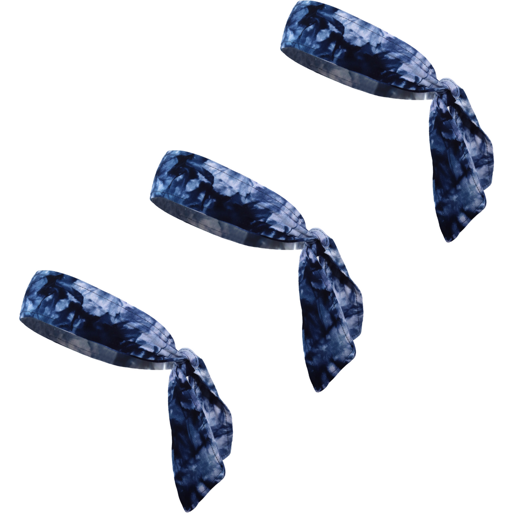 Tie Back Headbands 3 Moisture Wicking Athletic Sports Head Band tie Dye Blue