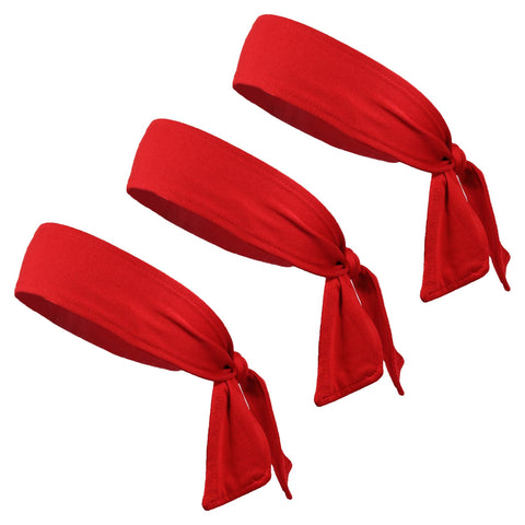 Tie Back Headbands 3 Moisture Wicking Athletic Sports Head Band Red