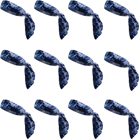 Tie Back Headbands 12 Moisture Wicking Athletic Sports Head Band Tie Dye Blue
