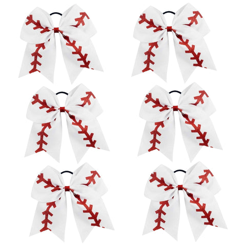 6 Baseball Cheer Bow for Girls Large Sports Hair Bows with Ponytail Holder Ribbon