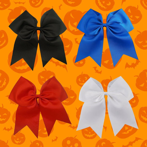 4 Basic Set Cheer Bows Large Hair Bow with Ponytail Holder Cheerleader Ponyholders Cheerleading Softball Accessories