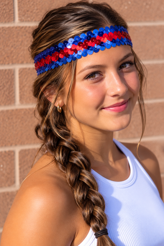 Blue and Red Sequin Headband