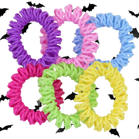 6 Rainbow Spiral Hair Ties Elastic Coils Ponytail Holders Plastic Rubber Band