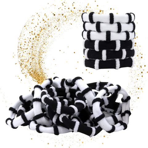 Black and White Seamless Hair Elastics - 100 Pack