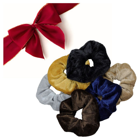 Neutral Velvet Scrunchies - 6 Pack