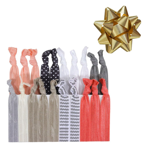 Silver Peach Ribbon Hair Ties - 20 Pack