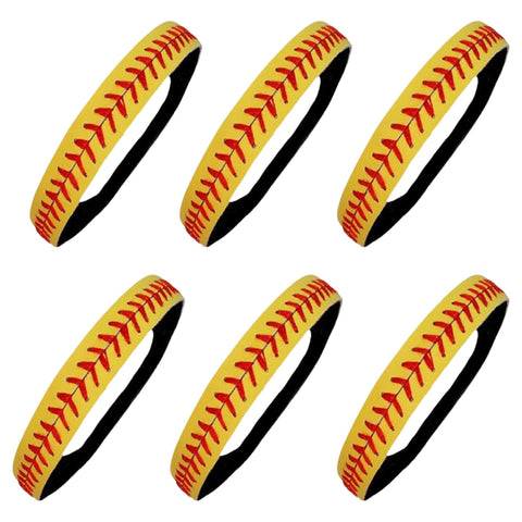 Softball Headbands 6 Non Slip Durable Leather Sports Head Bands Yellow Red