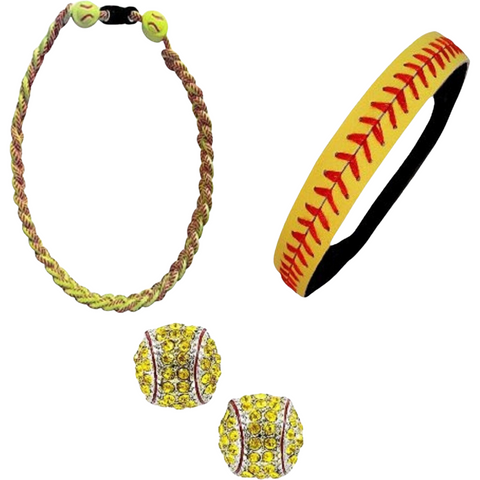 Softball Gifts for Girls - Headband Set Titanium Necklace - Softball Earrings