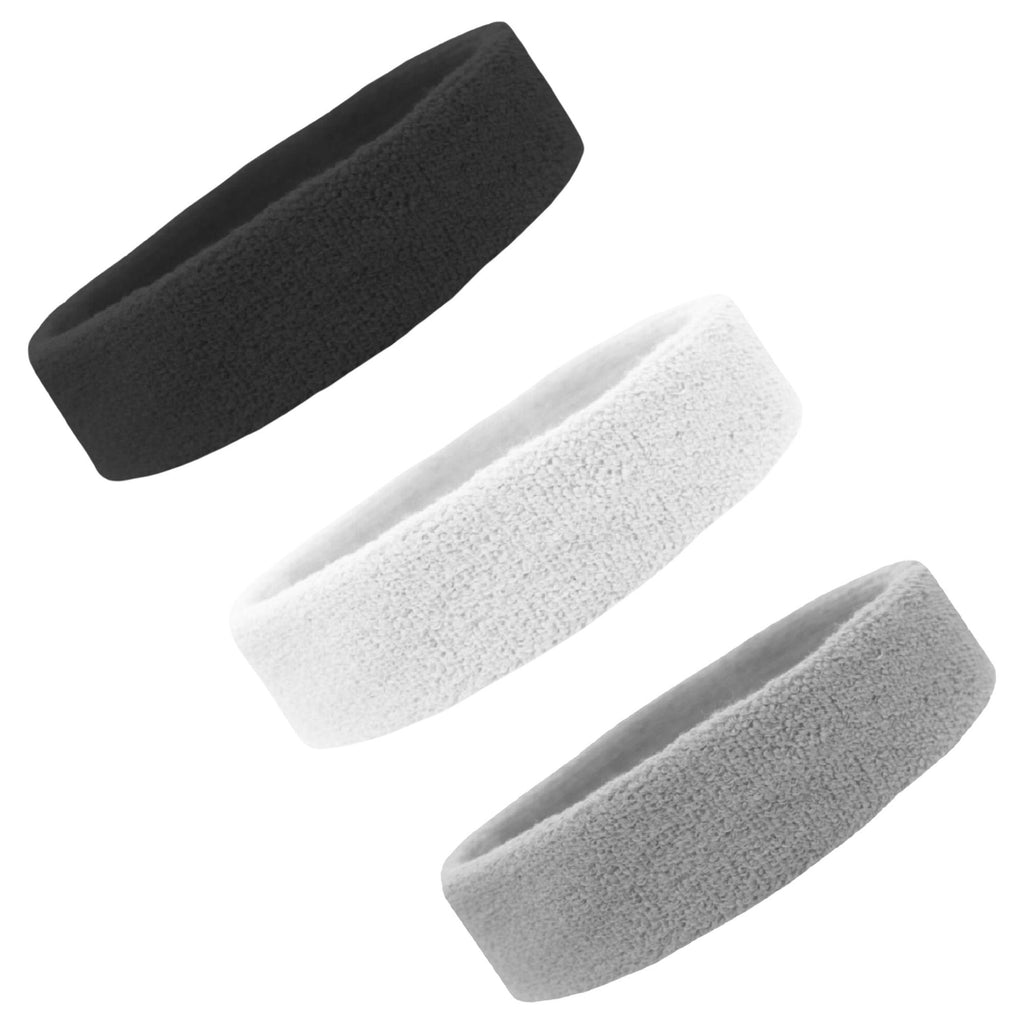 Sweatbands Terry Cotton Sports Headband Sweat Absorbing Head Band Black White Gray 3